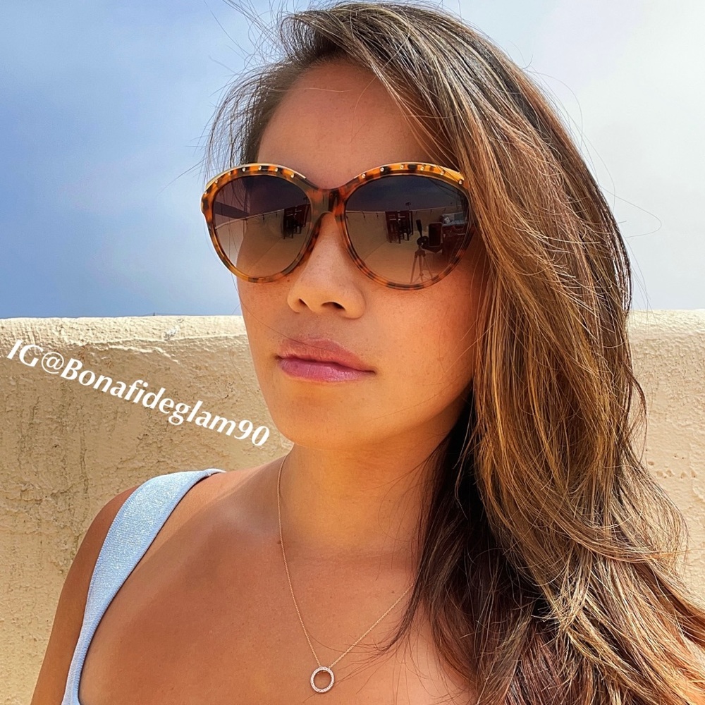 Alexander McQueen women’s AMQ 4241/S tortoise Havana gold cat-eye sunglasses - Picture 14 of 16